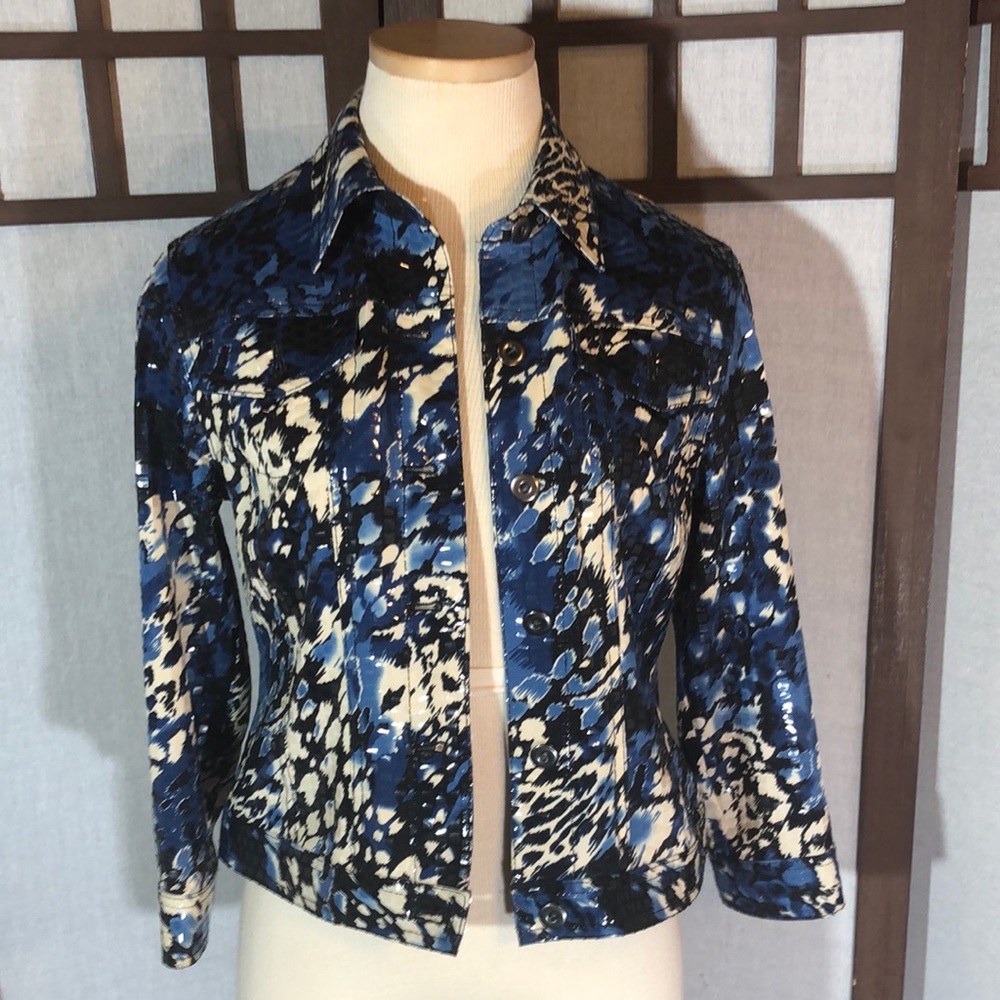 Hearts of Palm jeans style Jacket/ Sz 6P/ Shiny slick small squares/Multicolored